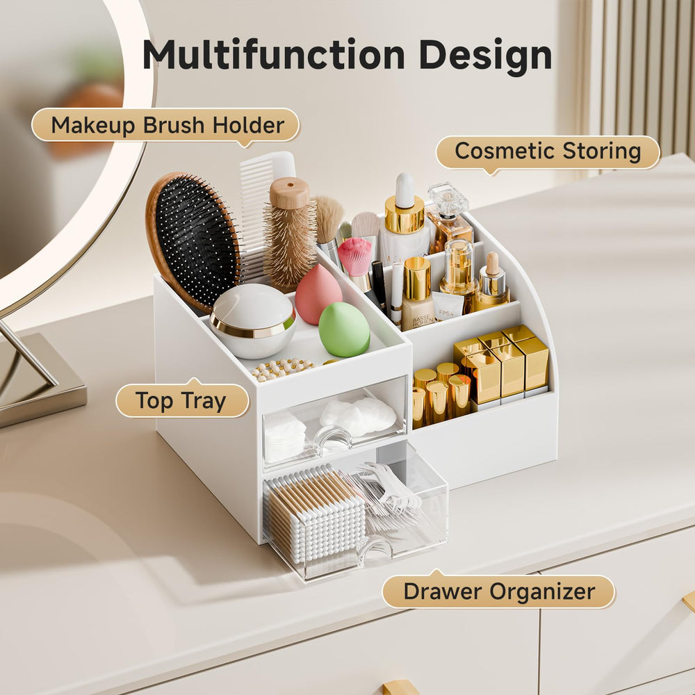 Fanado multi-compartment makeup organizer with clear drawers for quick item identification