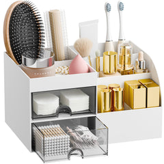 Fanado makeup organizer with two drawers and top tray for easy daily cosmetics access