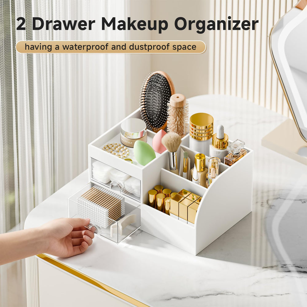Fanado white makeup organizer with smooth edges for safe desk setup