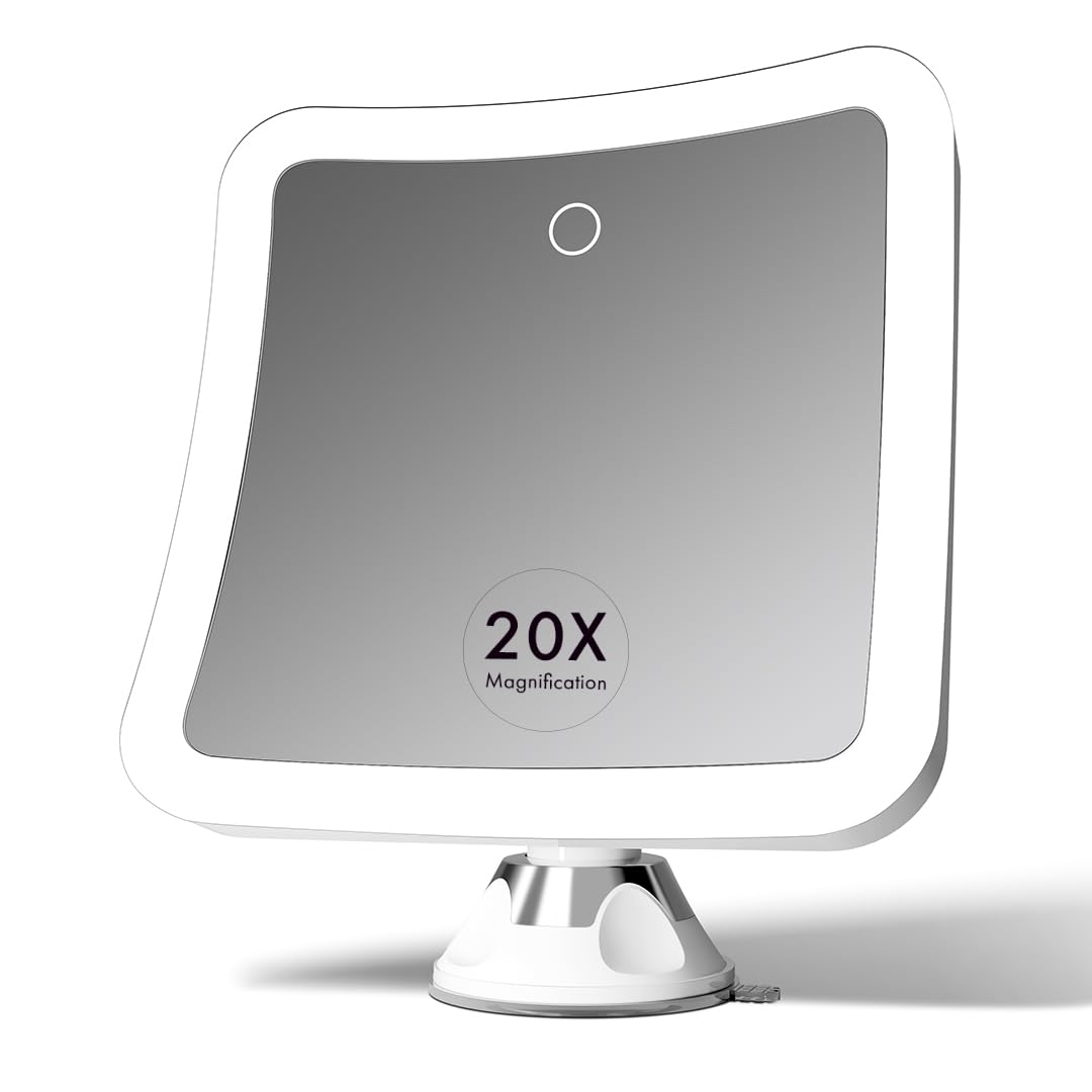 Fancii 20x magnifying mirror with LED front view for precise makeup checks.