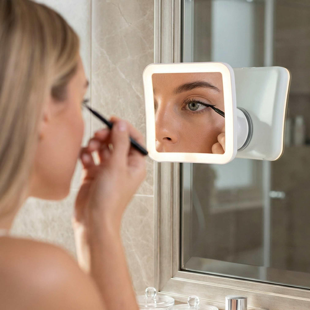 Fancii daylight LED vanity mirror shows 6.5-inch square frame for bright grooming