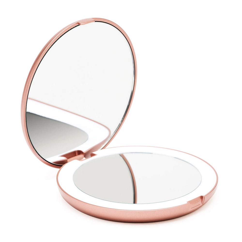 Fancii Lumi rose gold travel mirror closed for on-the-go makeup