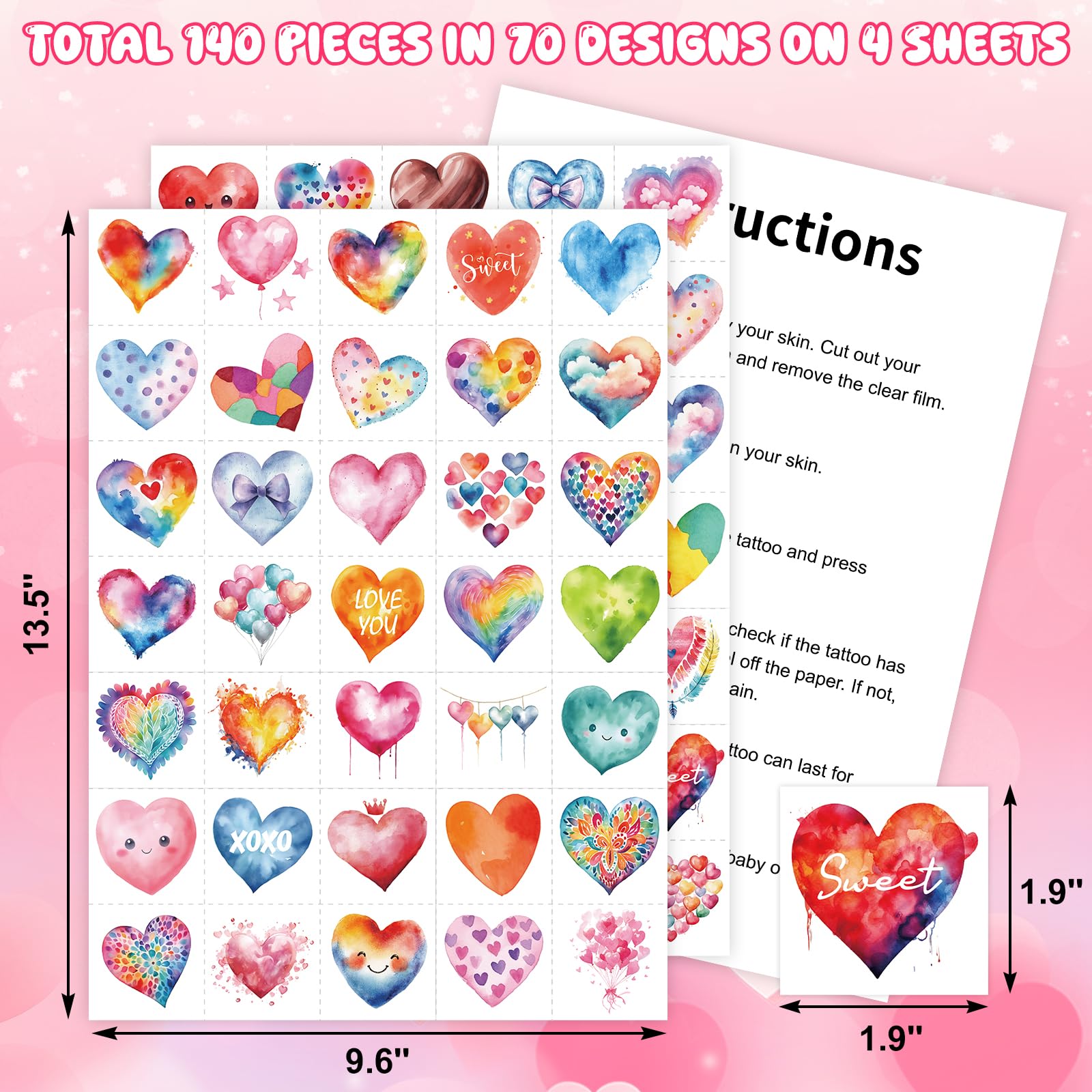 Tatuajes Fancy Land: corazones en acuarela para tarjetas y sorpresas.