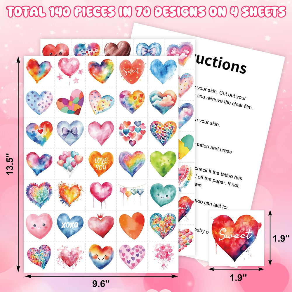 Tatuajes Fancy Land: corazones en acuarela para tarjetas y sorpresas.