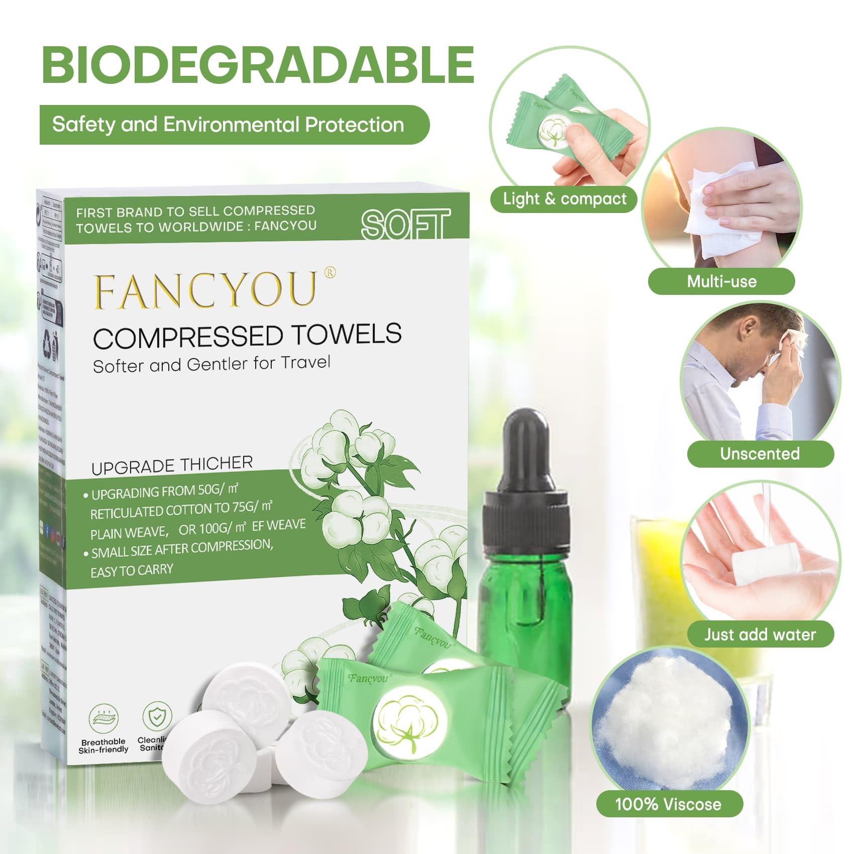Biodegradable, eco-friendly Fancyou towels