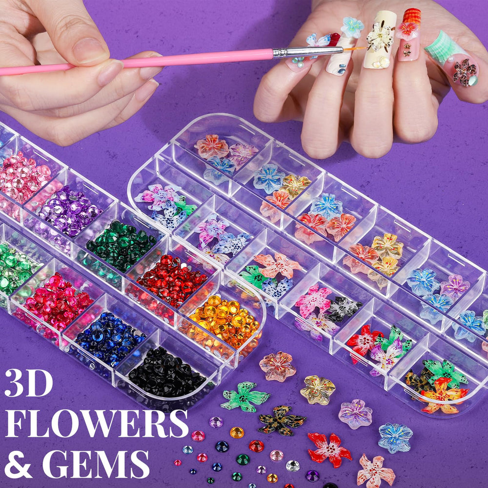 Fandamei 3D charms and rhinestones add iridescent details to nails