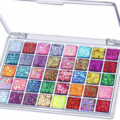 Fandamei 40-color glitter palette; vibrant face pigments for bold festival looks.