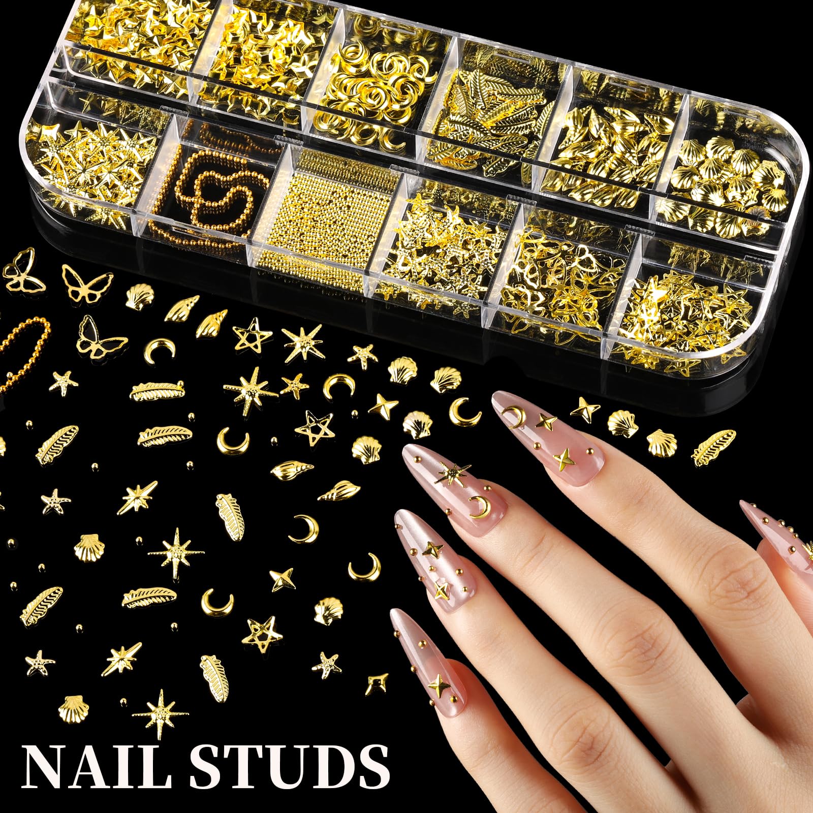 Adornos 3D Fandamei: oro y plata para efecto metálico en uñas.