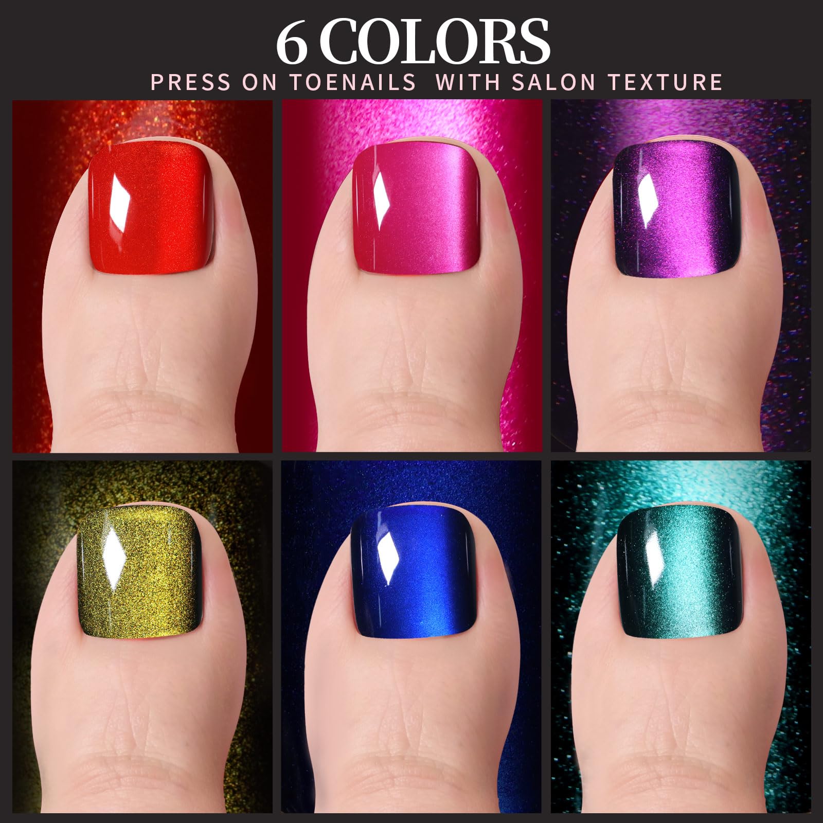 Fandamei cat eye color swatches show red, hotpink, gold for bold looks.