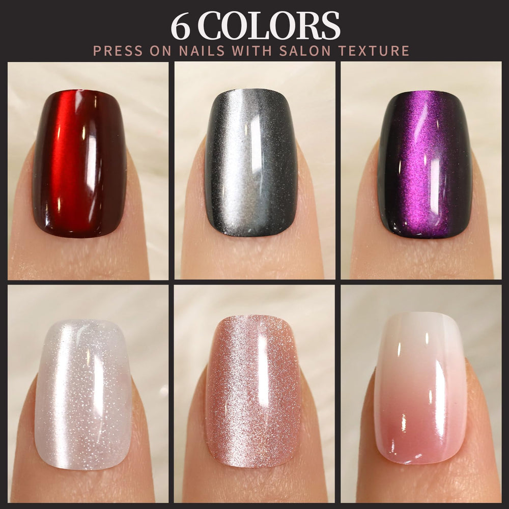 Fandamei white diamond shine cat-eye nails for refined evenings.