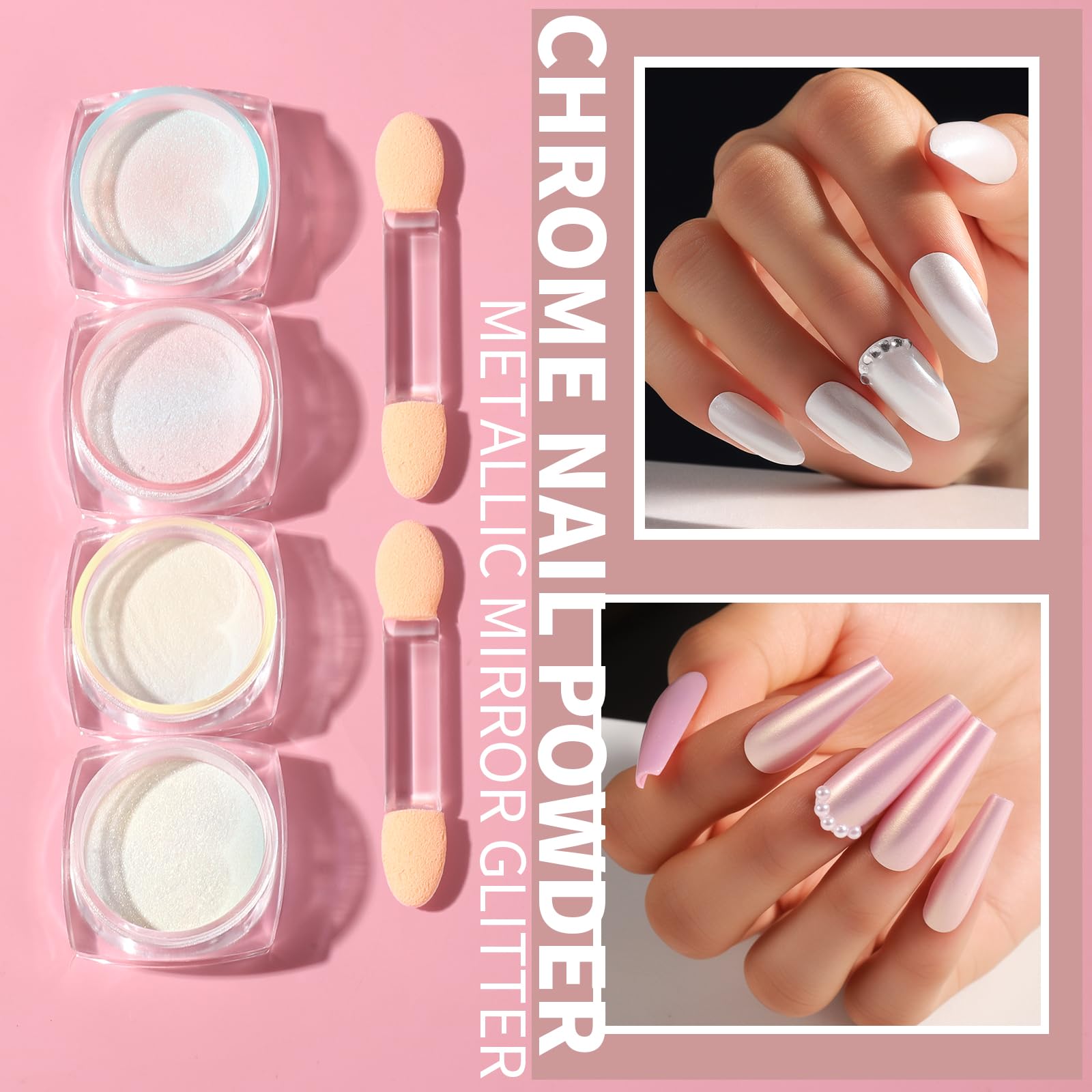 Fandamei chrome nail powder adds iridescent shine to UV gels and acrylics