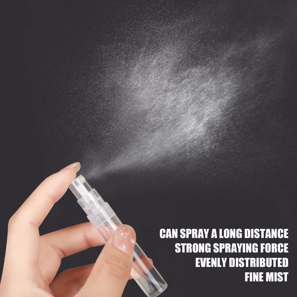 Fandamei clear plastic mini-spray bottle shows smooth surface and refillability.