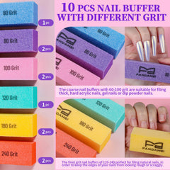Fandamei coarse-grit buffers demonstrate 60, 80, and 100 grit for thicker nails.