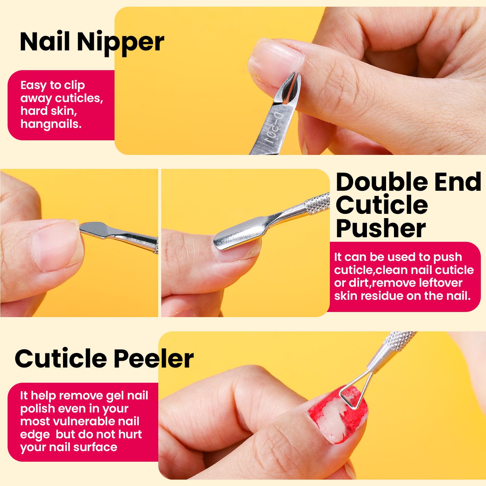 Fandamei double-ended cuticle pusher aids pushing and cleaning