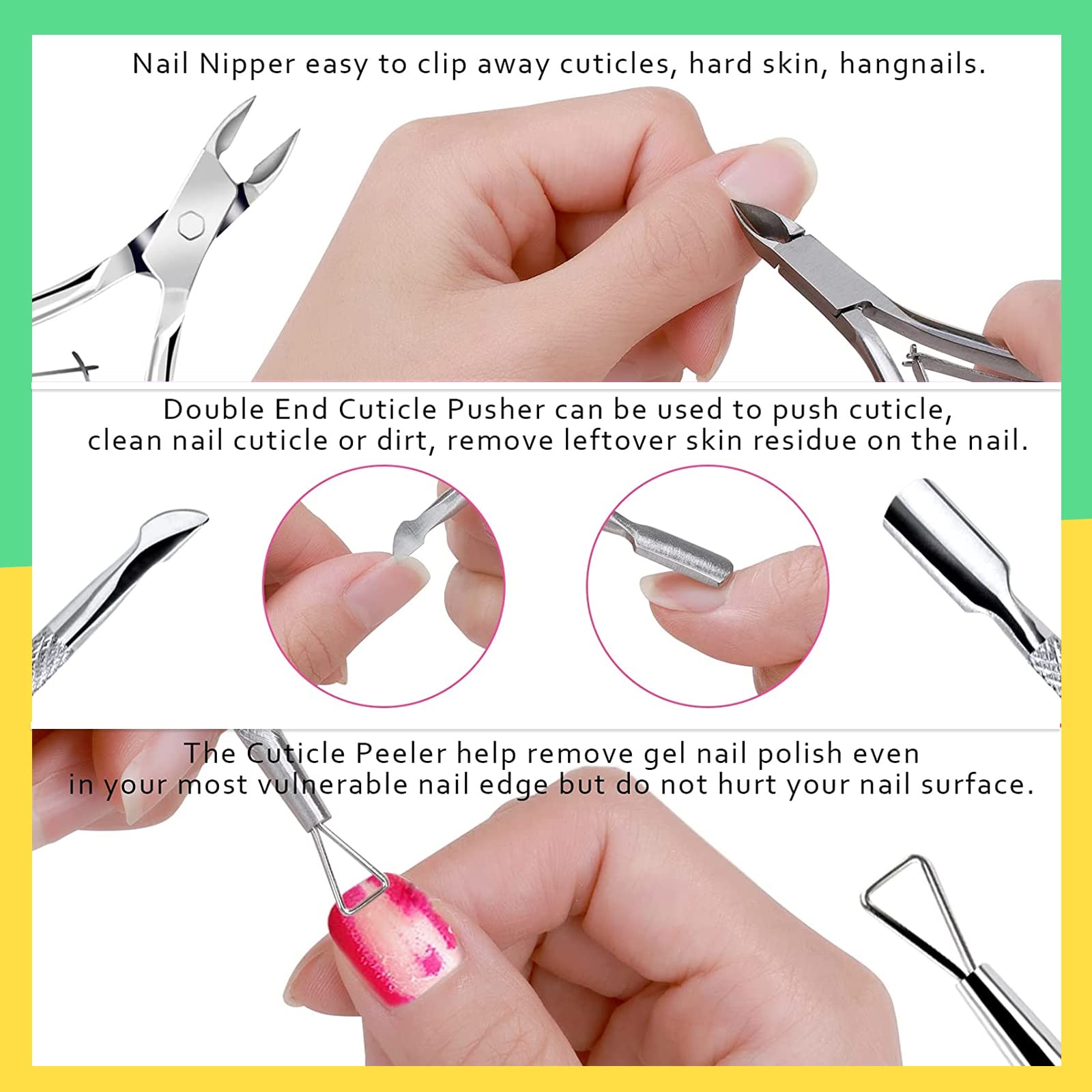 FANDAMEI double-ended cuticle pusher to push and clean cuticles efficiently.