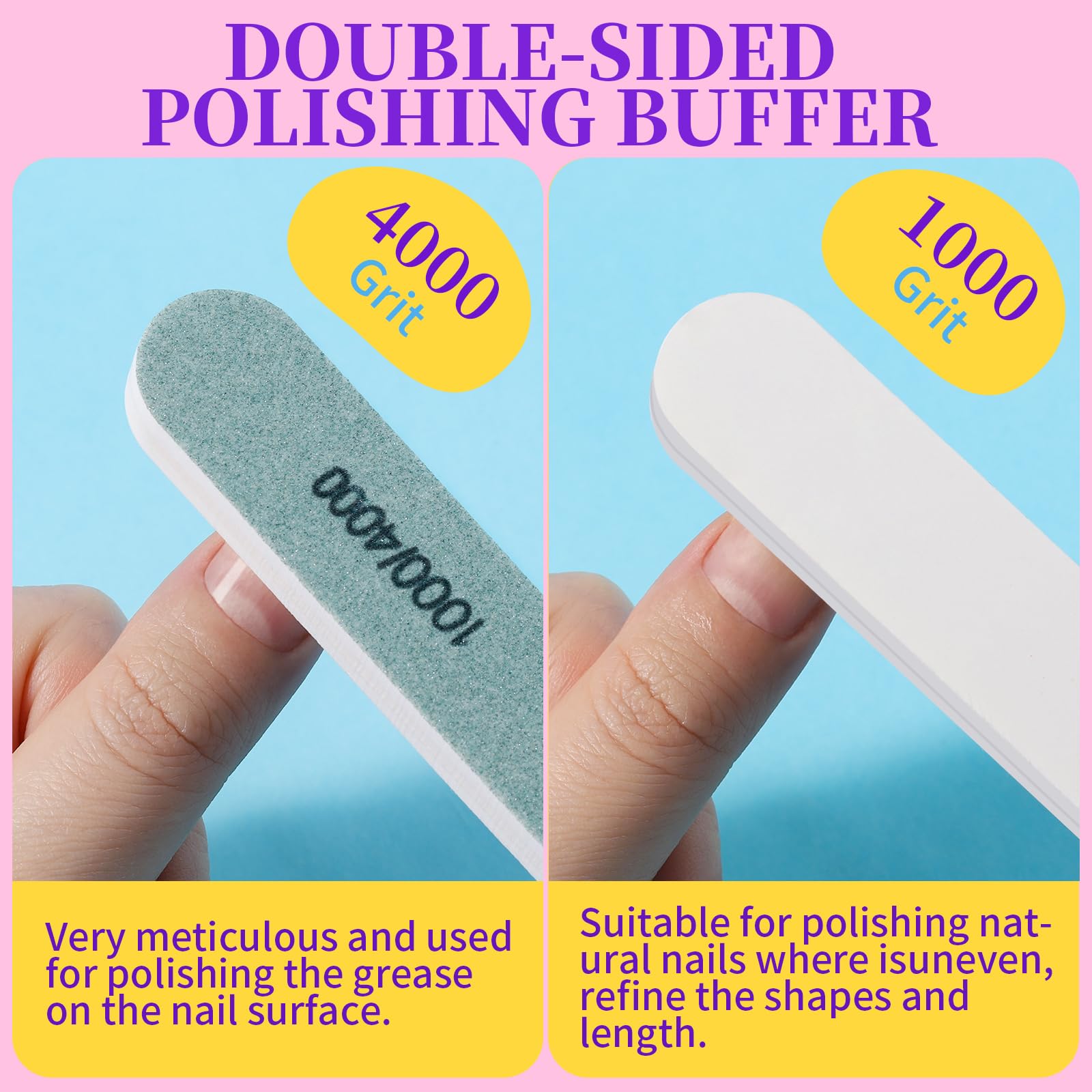 Fandamei fine-grit buffers 120, 180, 240 for smoothing natural nails.