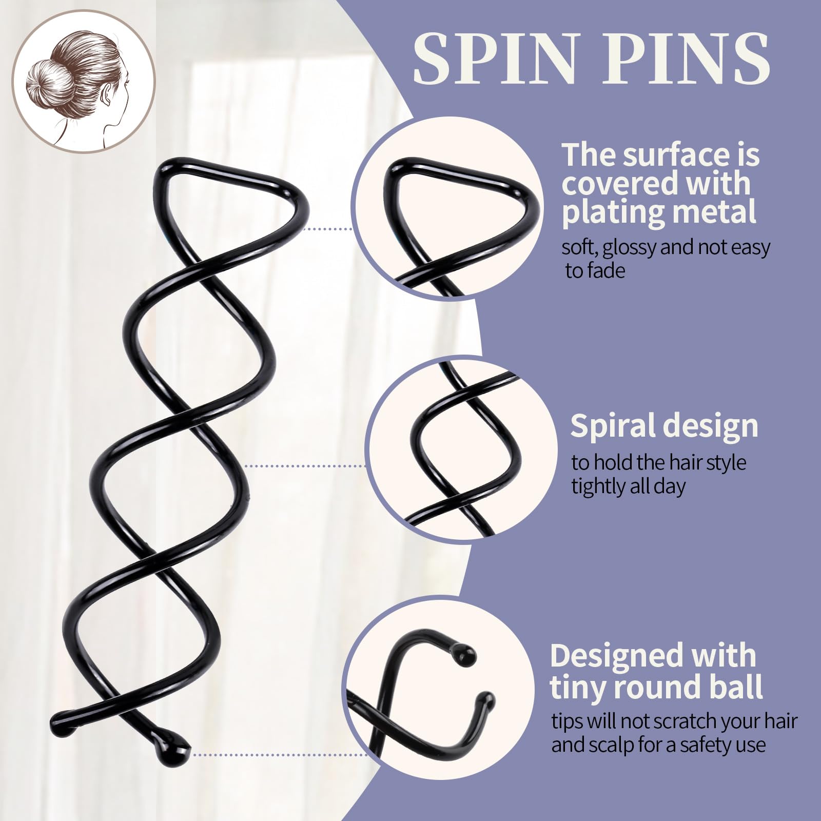 Fandamei spiral pin for flower hairstyles in black adds elegant grip