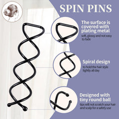 Fandamei spiral pin for flower hairstyles in black adds elegant grip