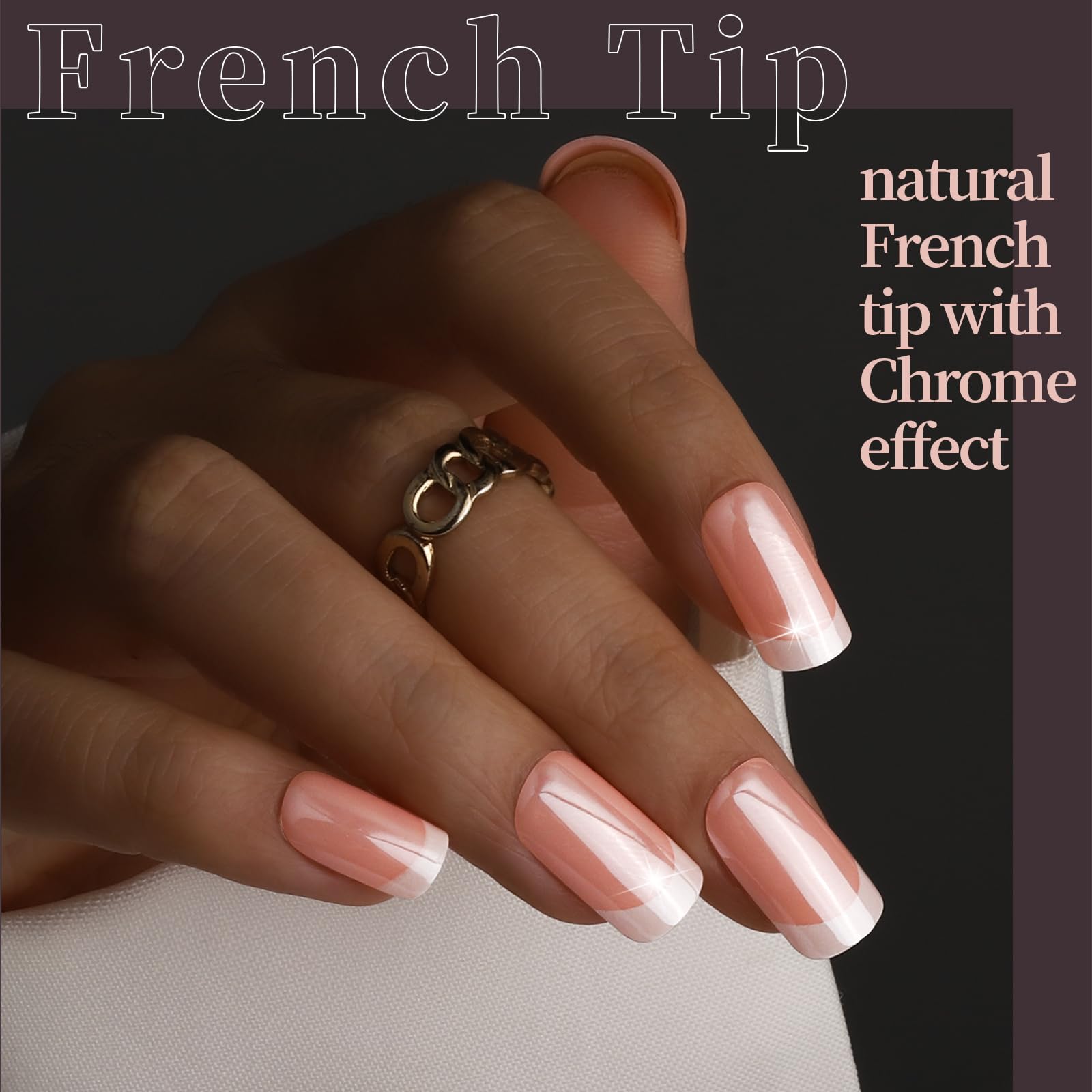 Fandamei French tip nails with chrome coat for a classic, fresh vibe.