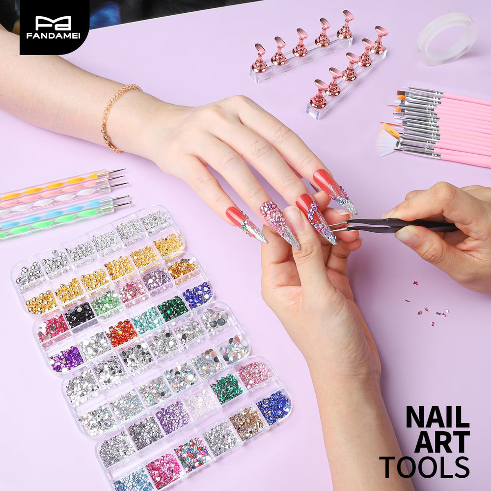 Fandamei gold and silver nail pearls add elegant accents.
