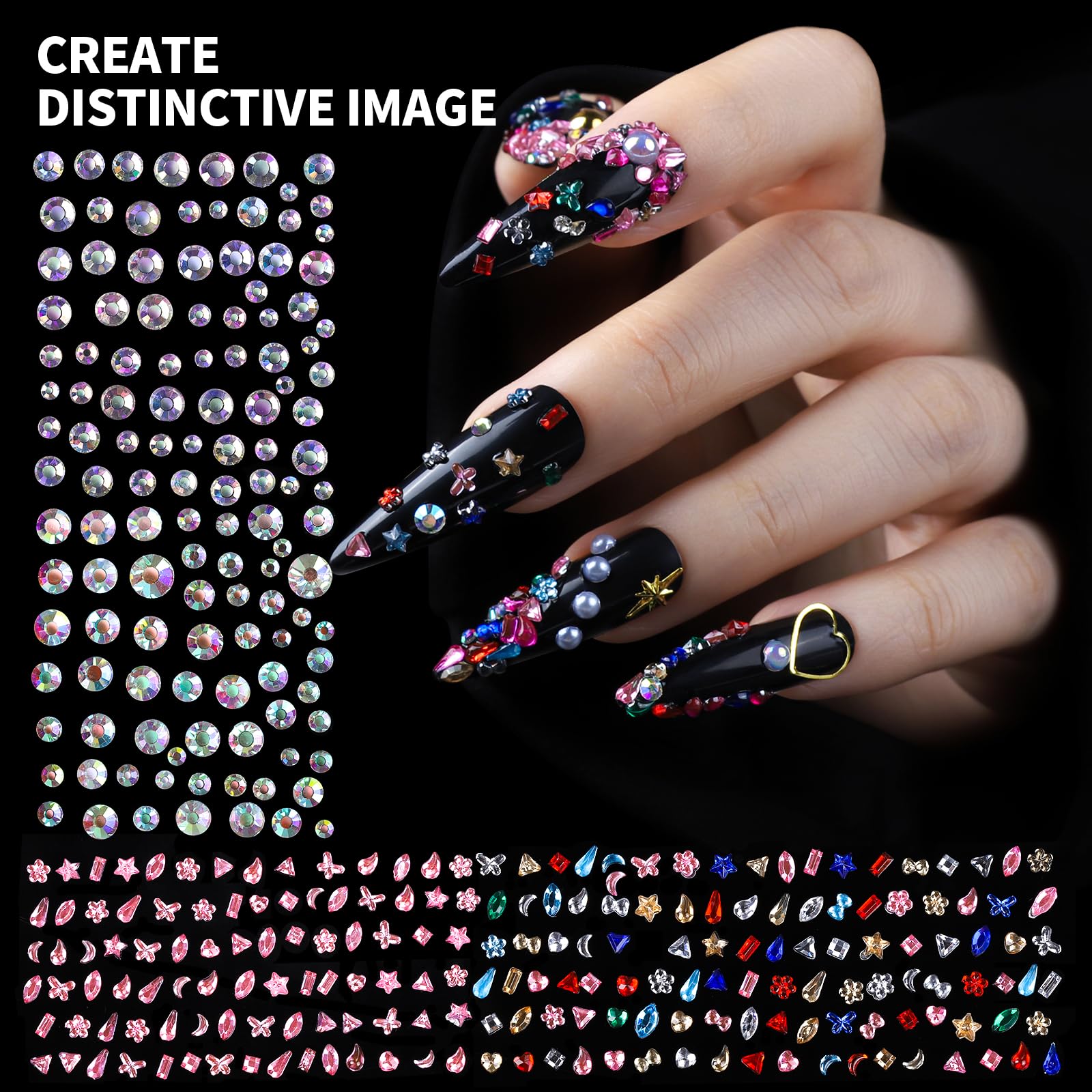 Fandamei gold and silver nail studs with multi shapes for modern looks