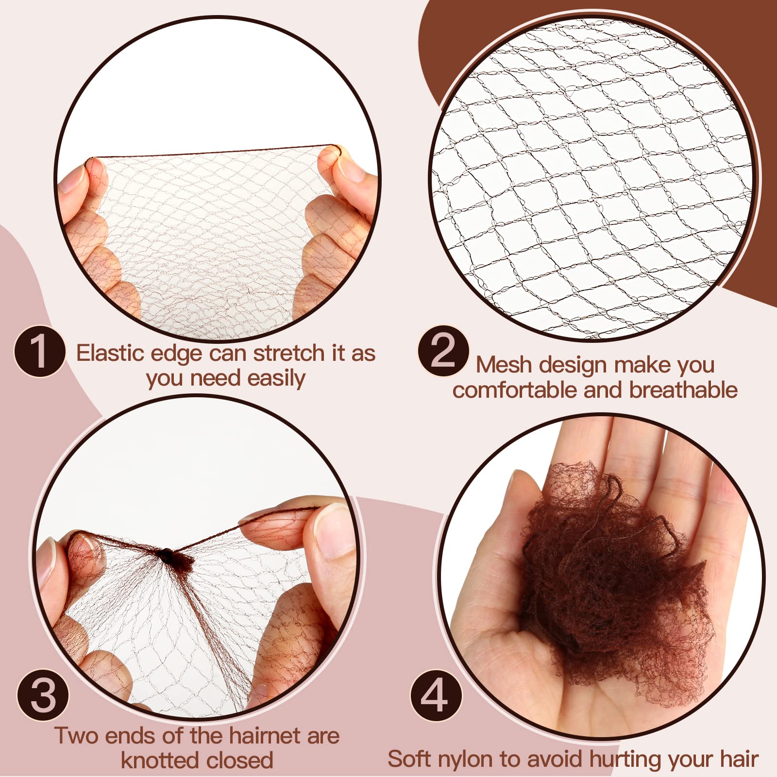 Fandamei brown invisible hair net close-up shows soft breathable mesh