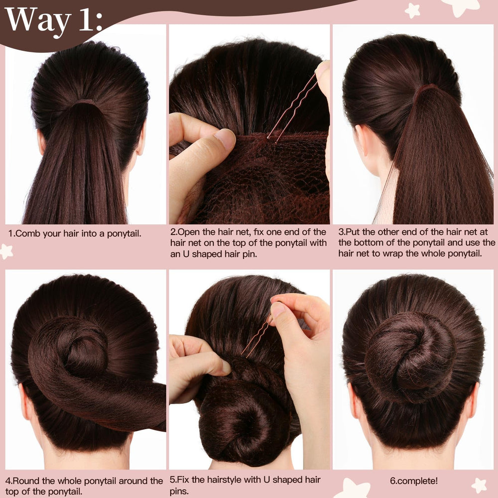 Fandamei kid-friendly bun kit with pins for lasting hold.