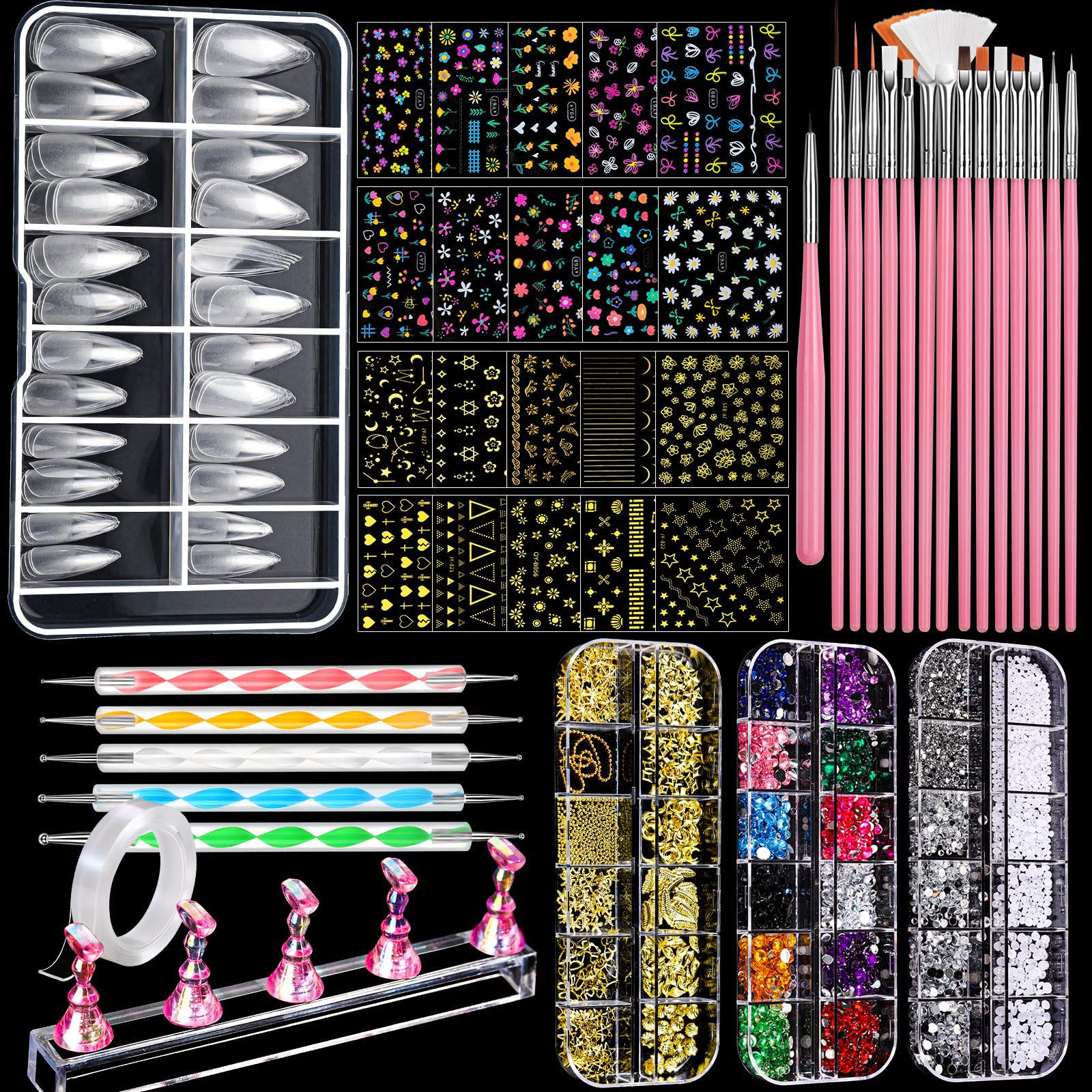 Fandamei nail art brushes set with varied heads for precise designs.