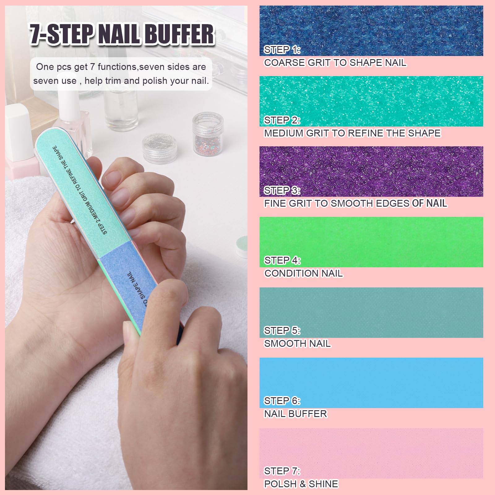Fandamei purple buffer block helps refine nail surface micro-smoothing.