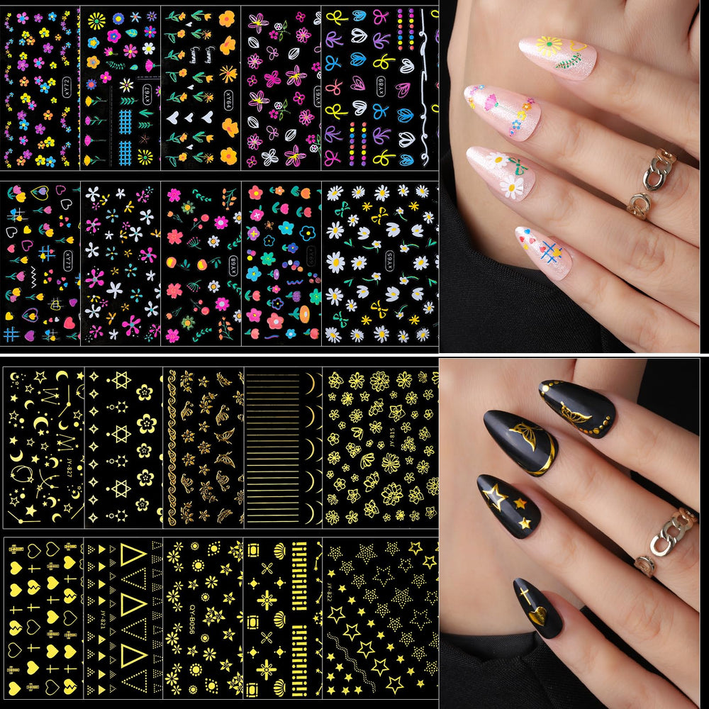 Fandamei nail charms and gems adding metallic accents.