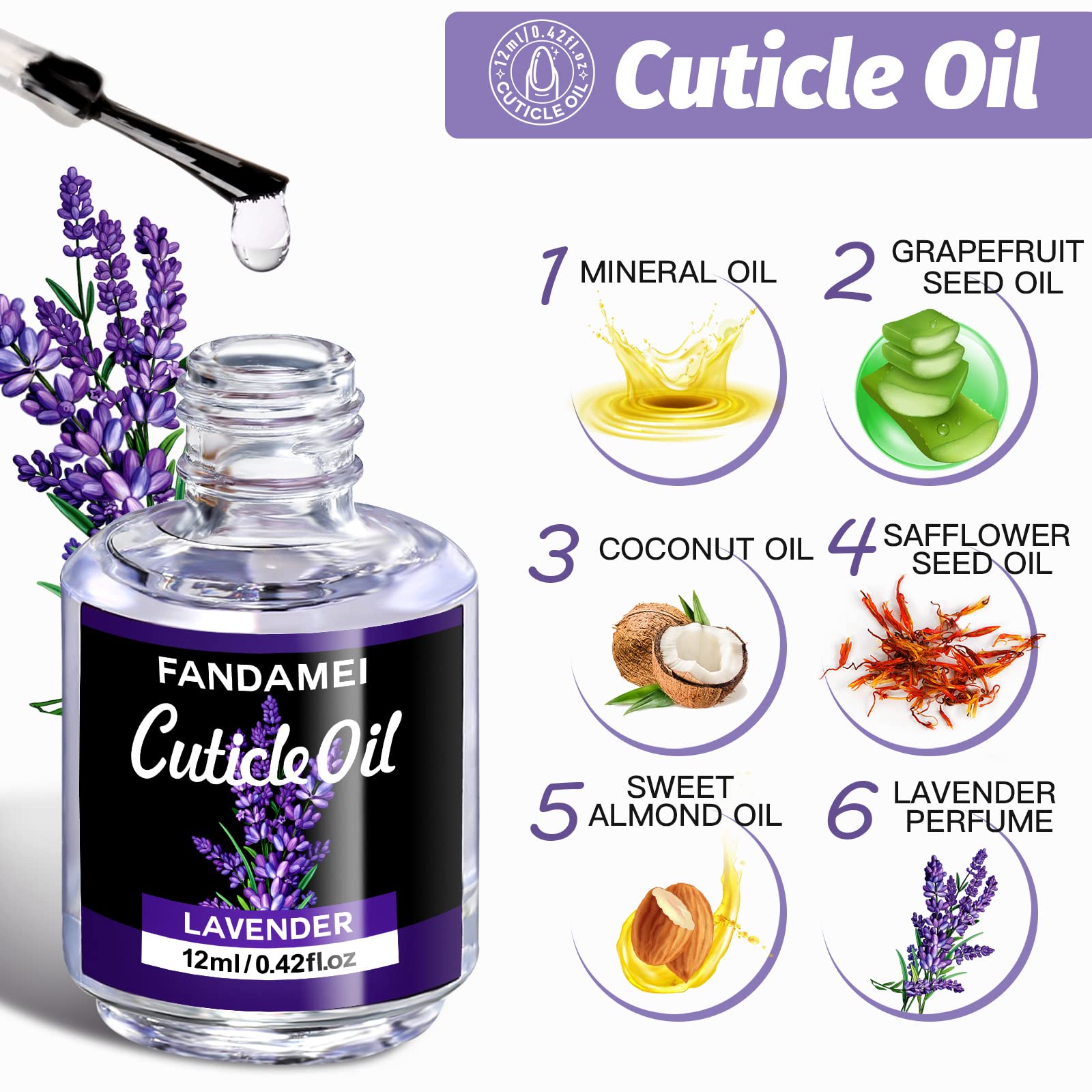 FANDAMEI lavender cuticle oil nourishes nails and softens cuticles.