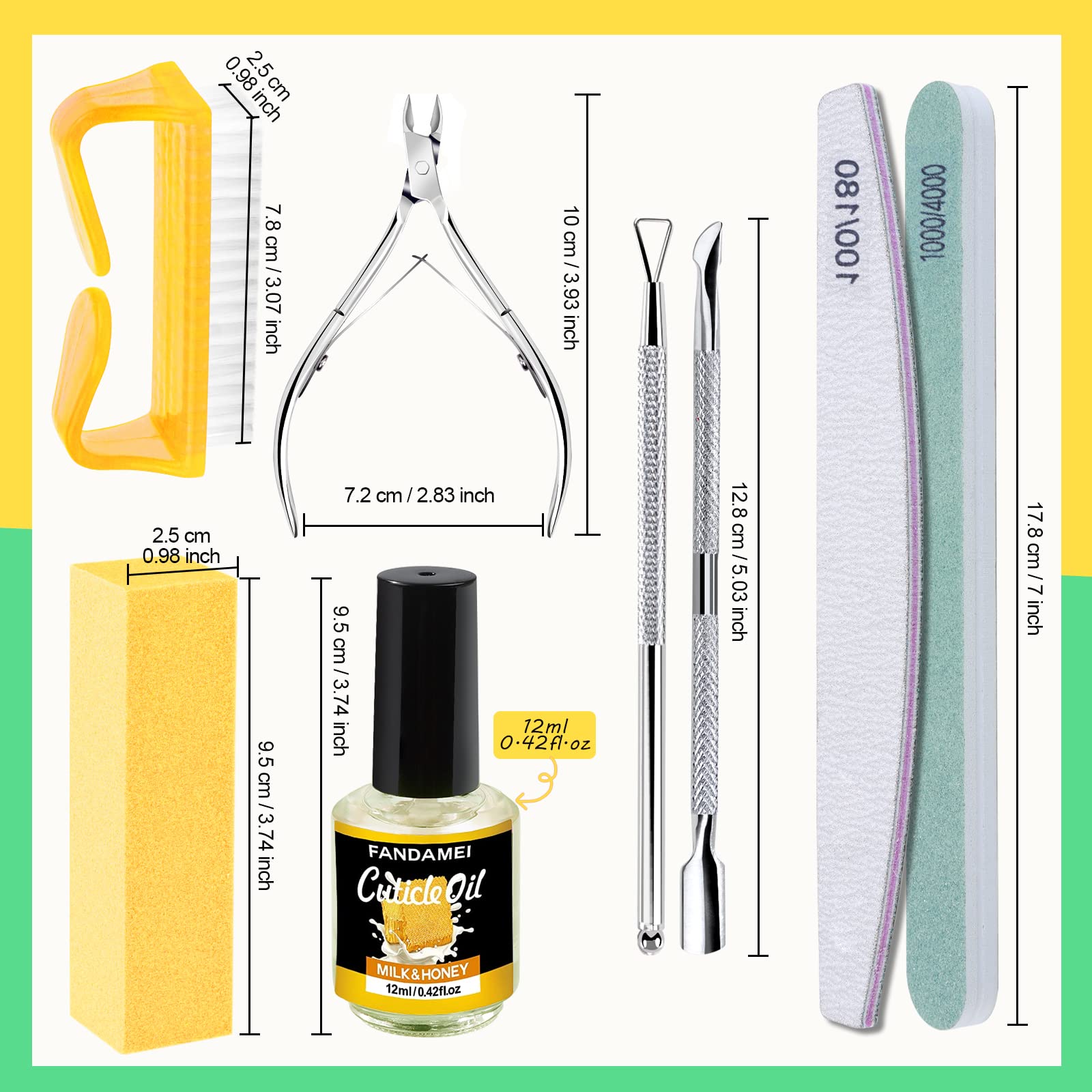 FANDAMEI 100/180 grit double-sided nail files for shaping natural or fake nails.