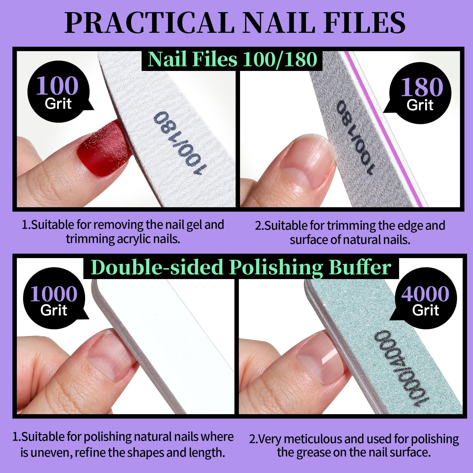 Fandamei 100/180 grit nail files for shaping and polish removal