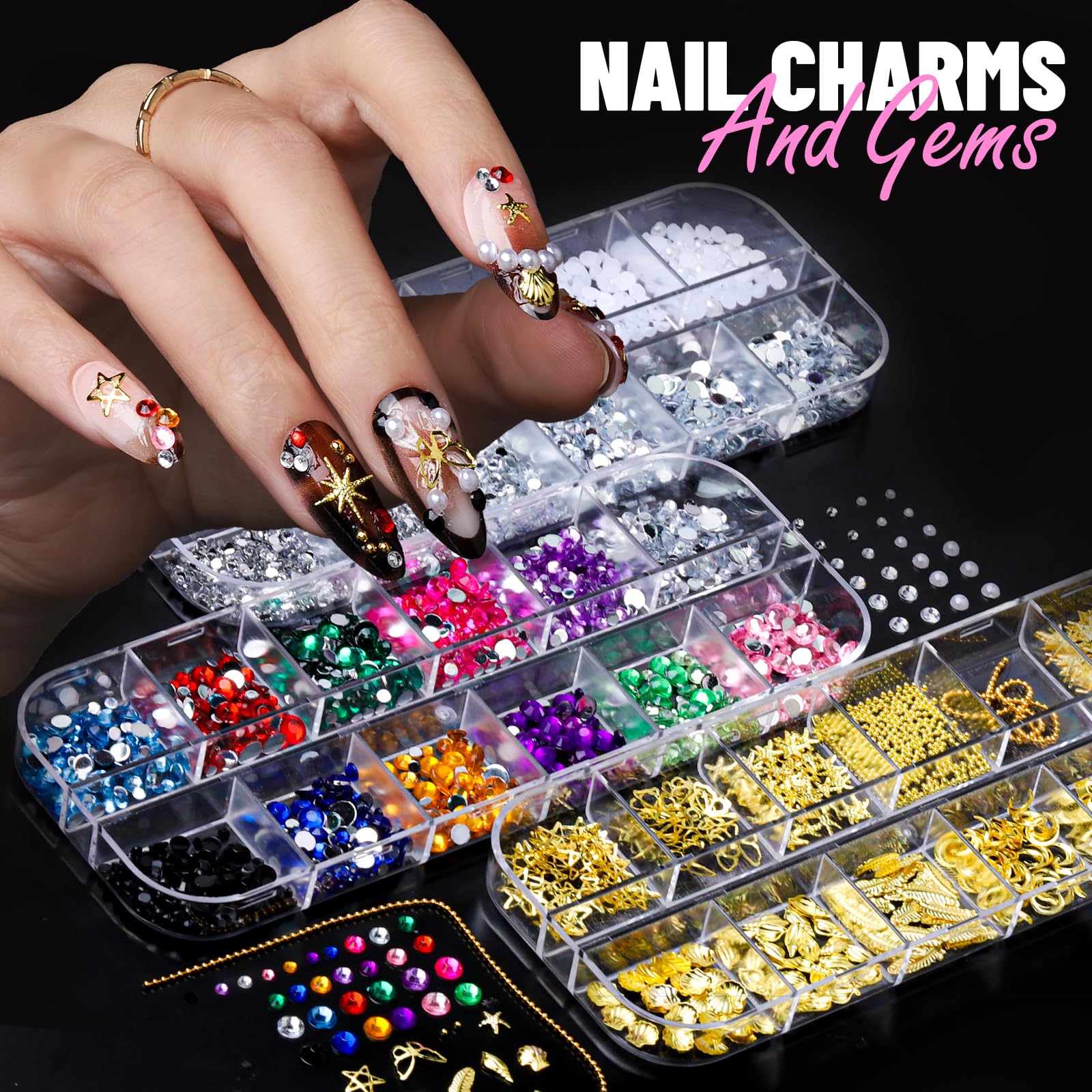 Fandamei flower and gold stickers for vibrant nail patterns.