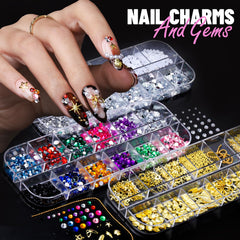 Fandamei flower and gold stickers for vibrant nail patterns.