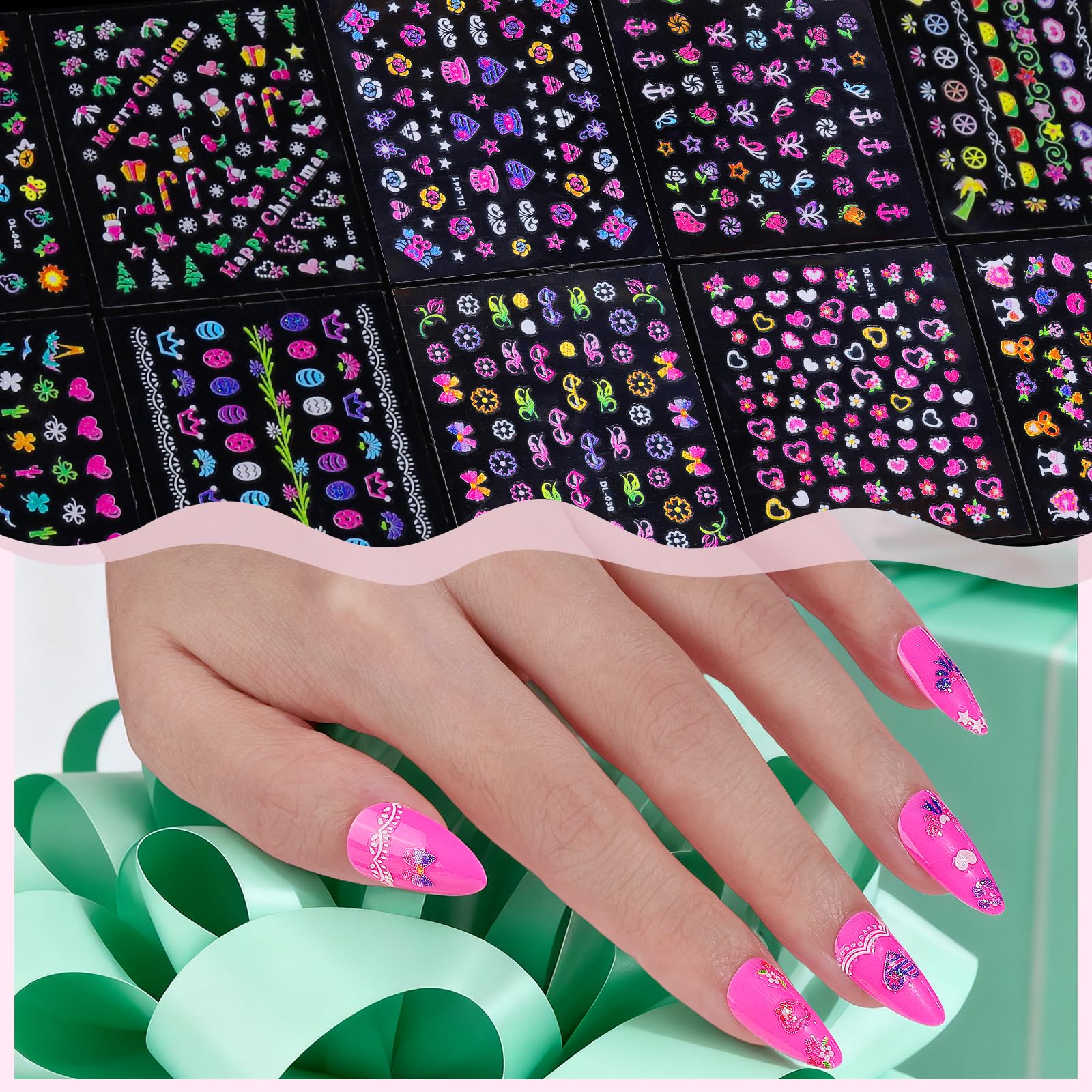 Pegatinas FANDAMEI para uñas con temas variados para combinar estilos.