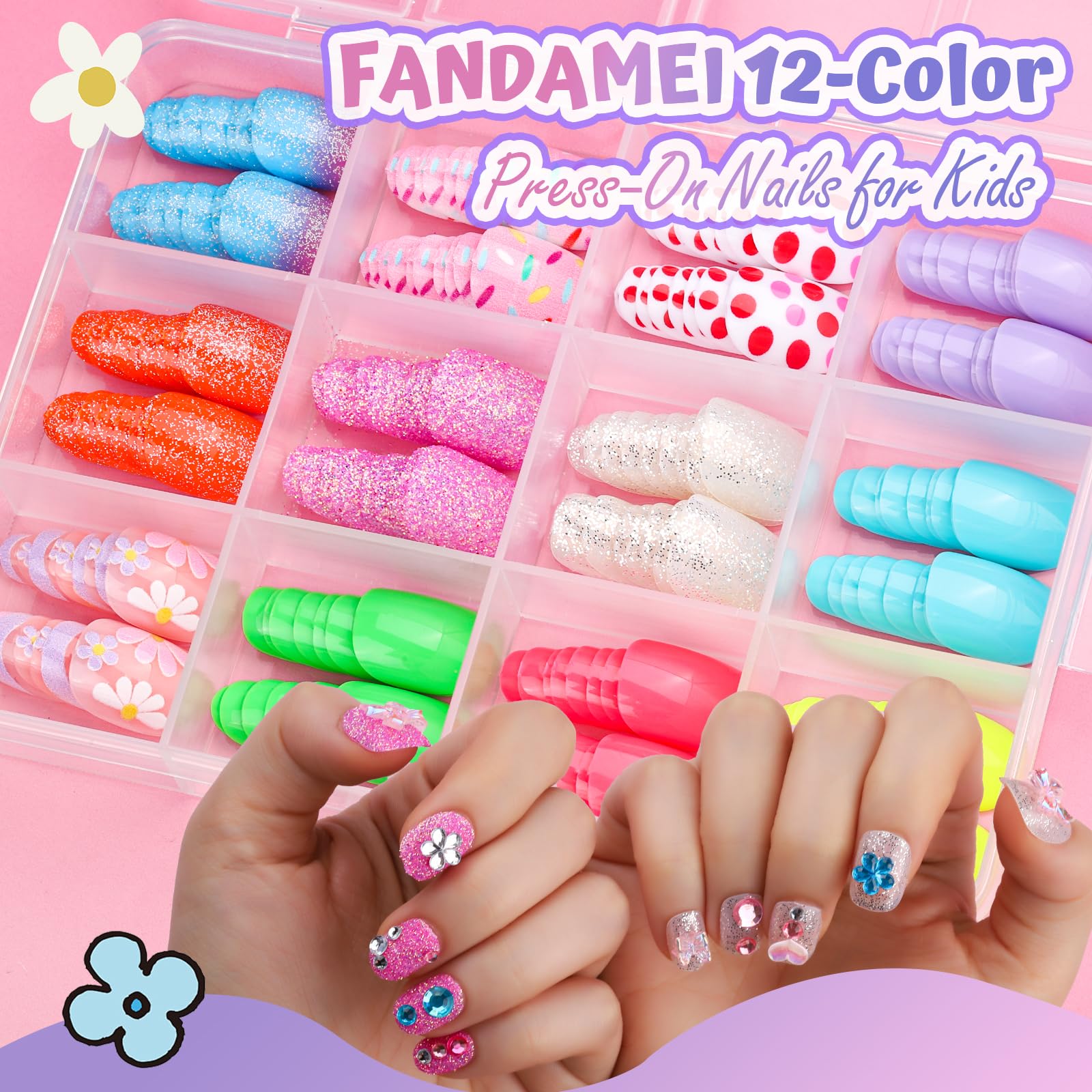 Pegatinas de uñas FANDAMEI para niñas con flores frutas y estrellas