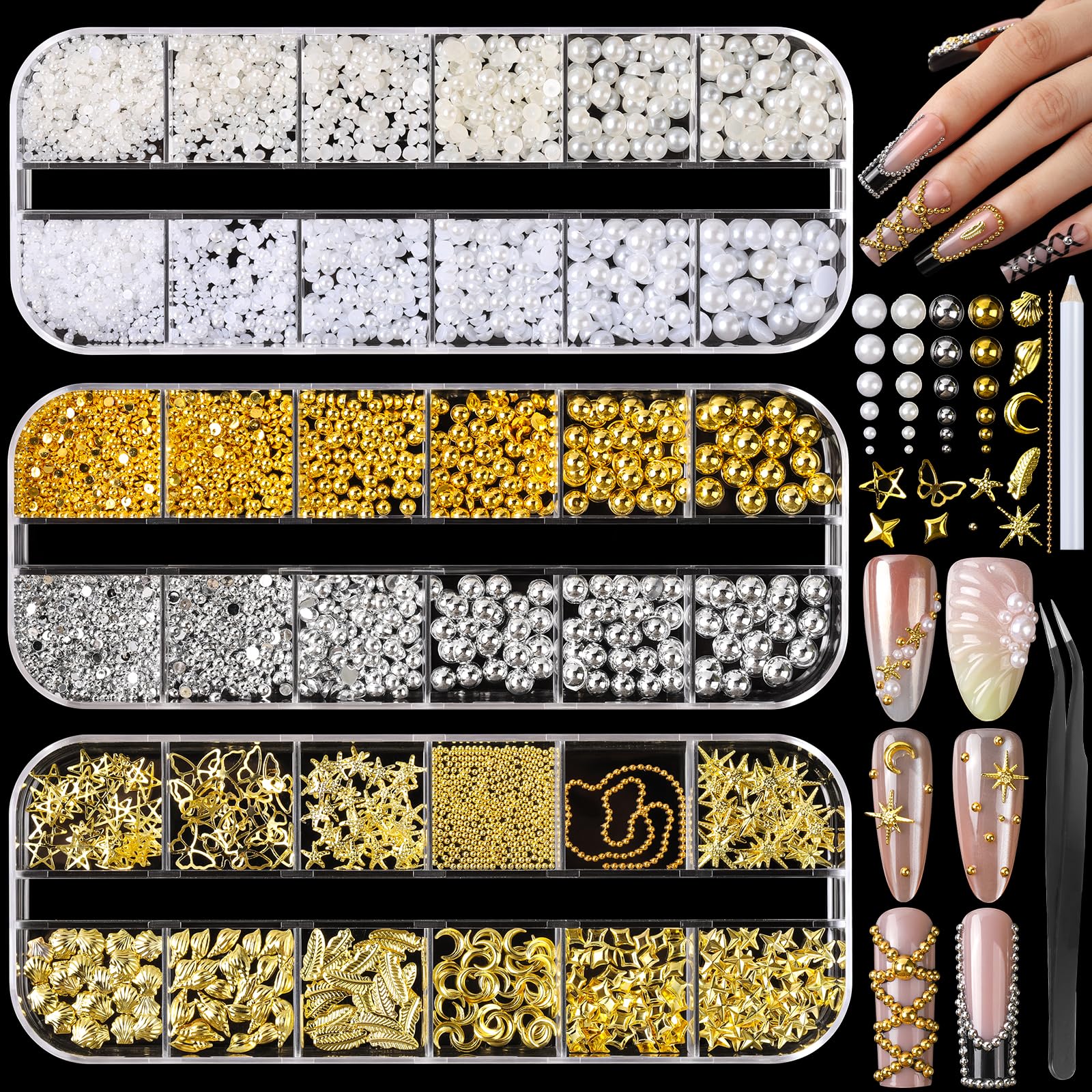 Gemas Fandamei: perlas planas blancas para uñas con acabado elegante.
