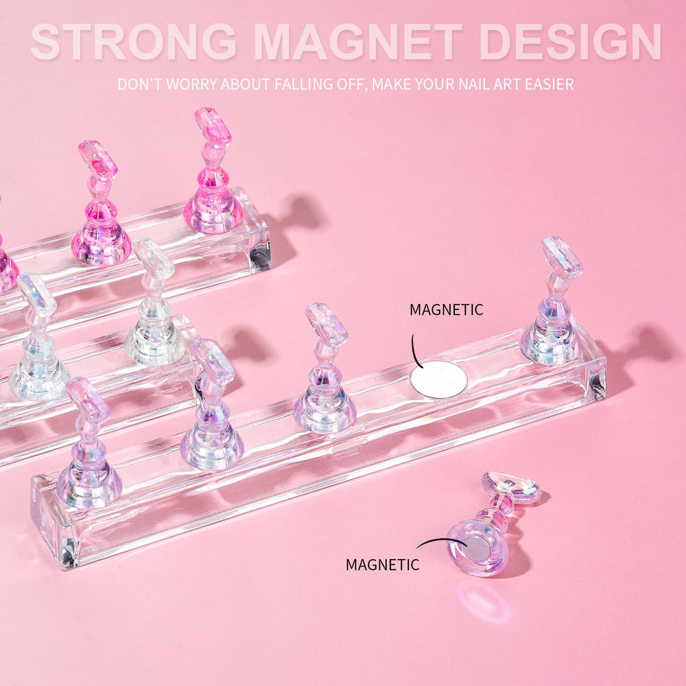 Soportes de pintura de uñas cromados transparentes de Fandamei para retoques precisos.