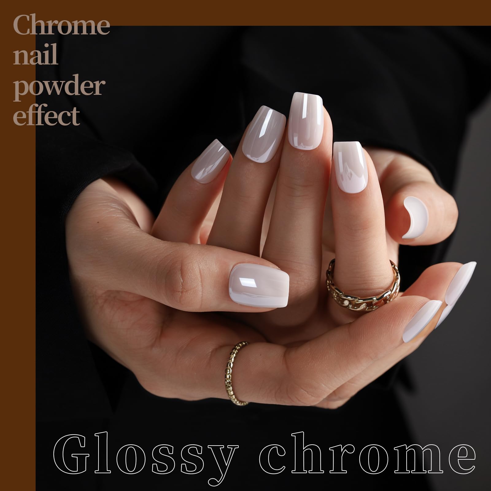 Fandamei chrome nails for glossy metallic sparkle.