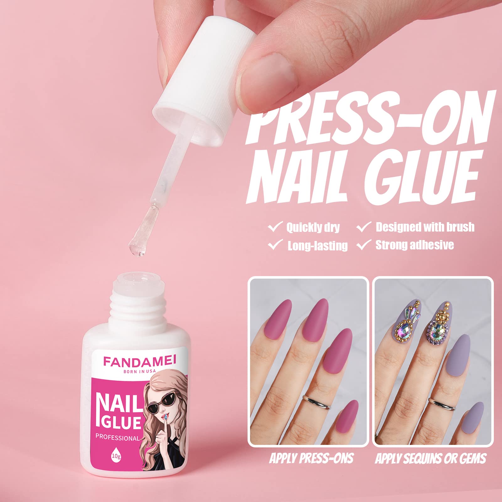 Fandamei glue applicator and storage box for DIY nails