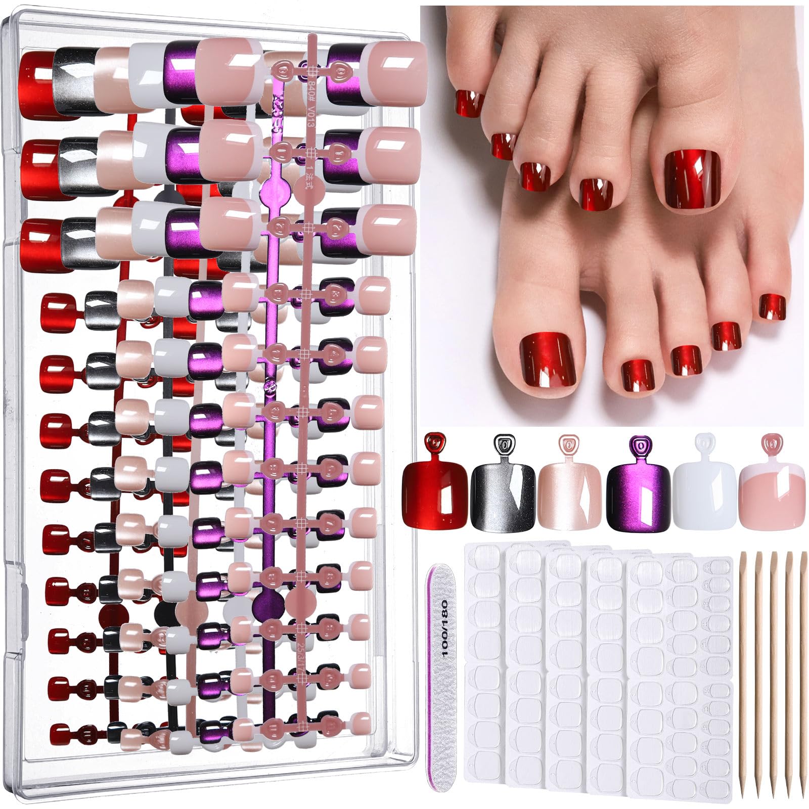 Fandamei cat eye red toenails show vibrant shimmer for evening looks