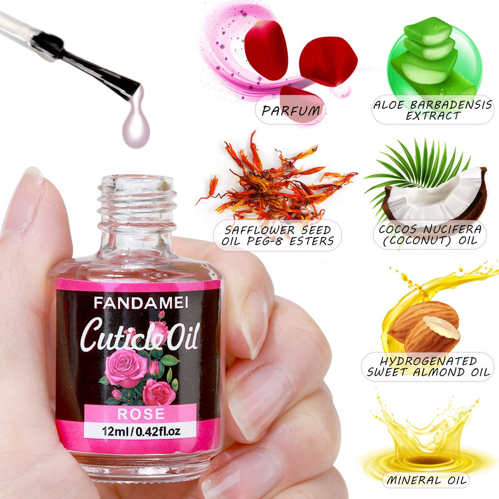 Fandamei rose-cuticle-oil nourishes nails and cuticles with vitamins.