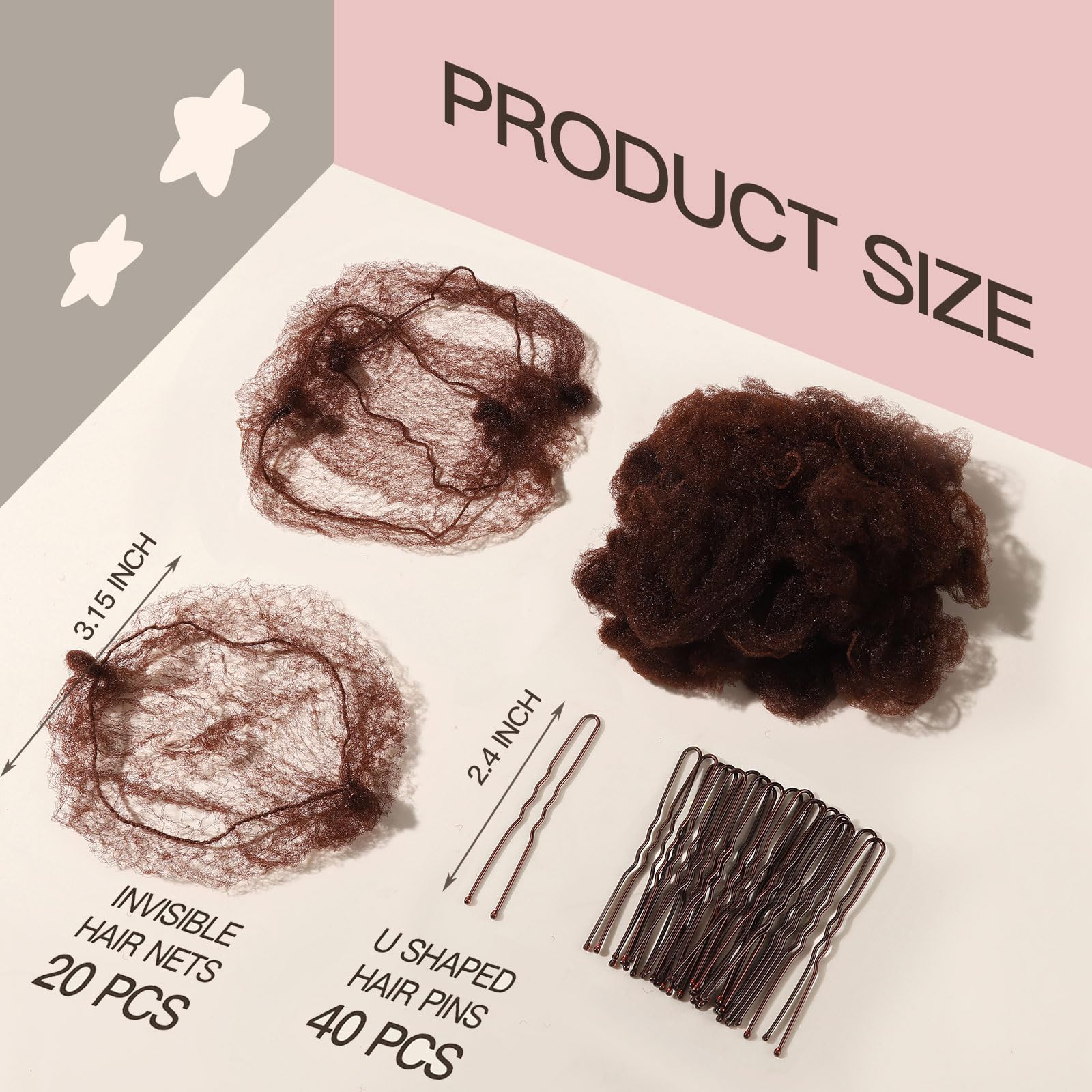Fandamei brown U-shaped pins provide secure hold with gentle ends.