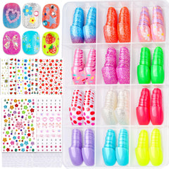 Uñas postizas FANDAMEI para niñas con 12 estilos ombre glitter para juego