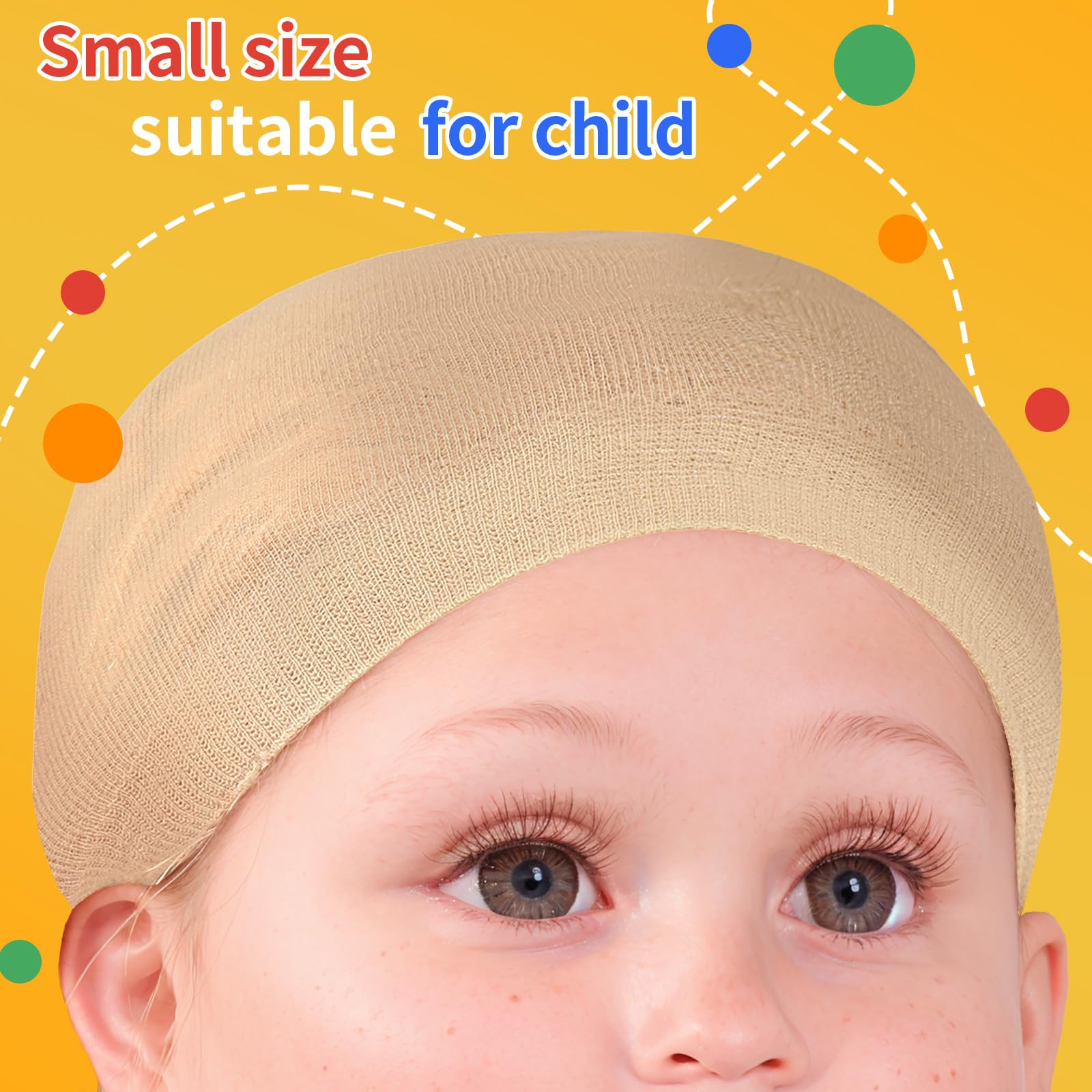 Fandamei wig cap worn by a child demonstrates comfortable coverage