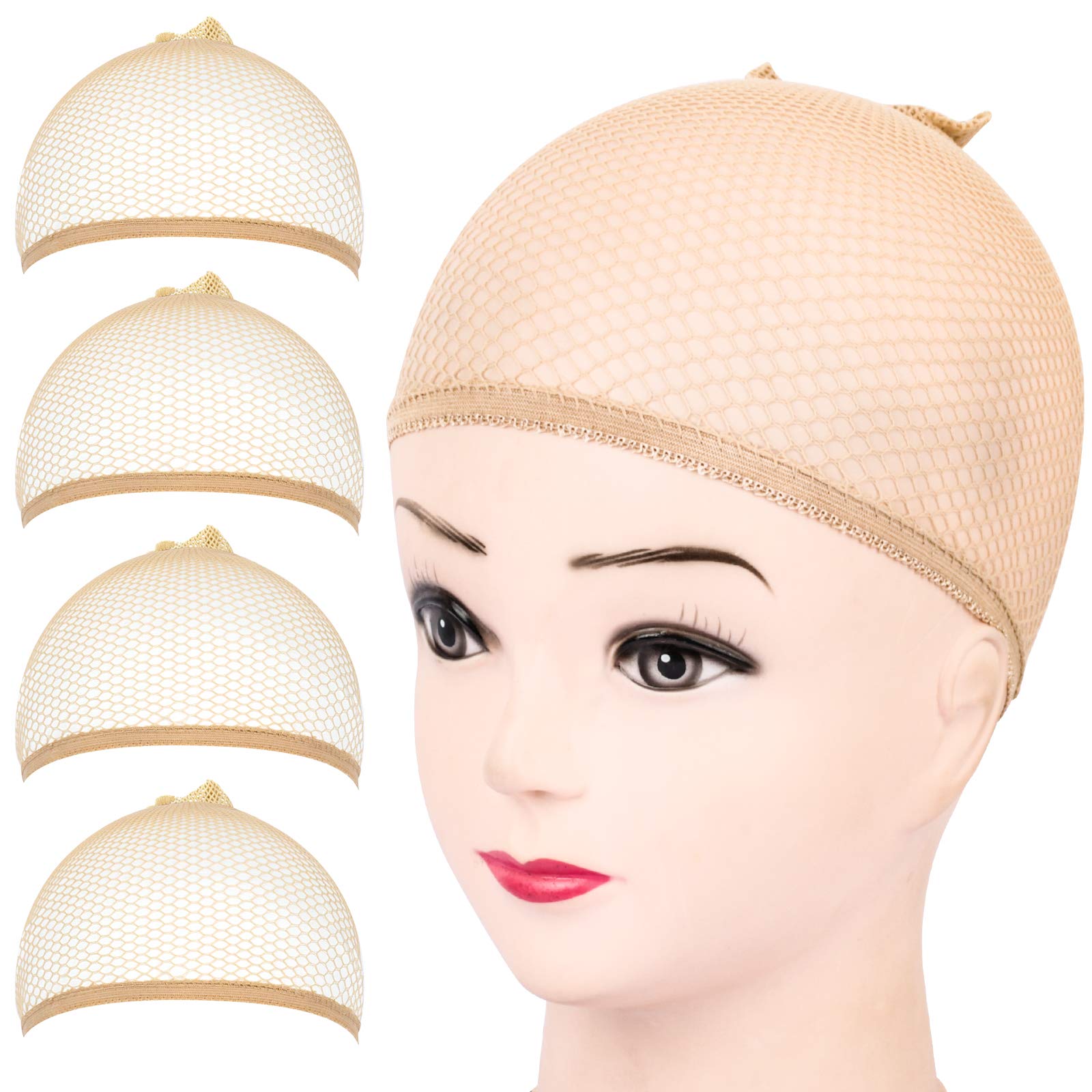 Fandamei wig cap with light brown mesh net keeps hair neatly in place during daily wear.