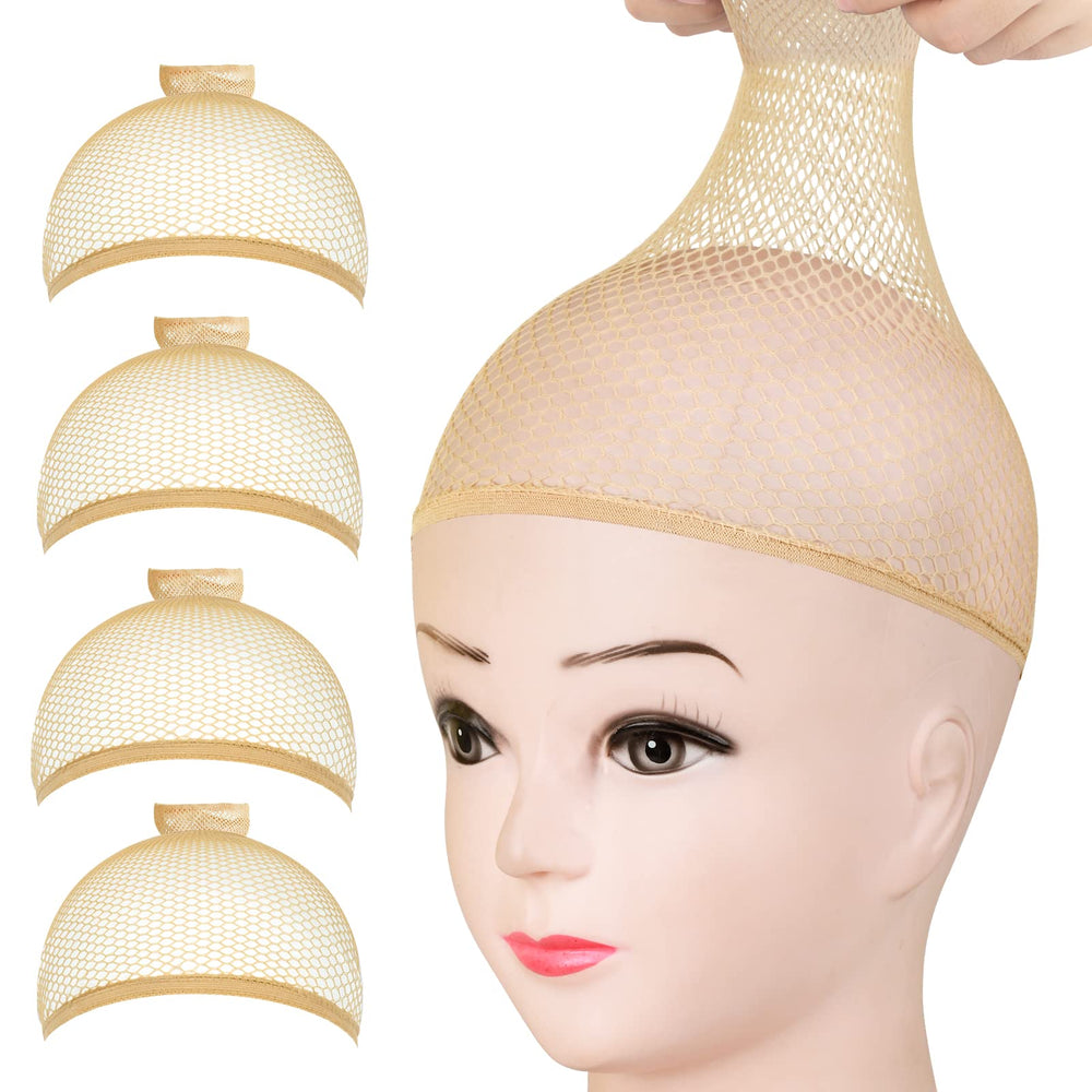 Fandamei Wig Cap Net open end worn by model for long-hair comfort