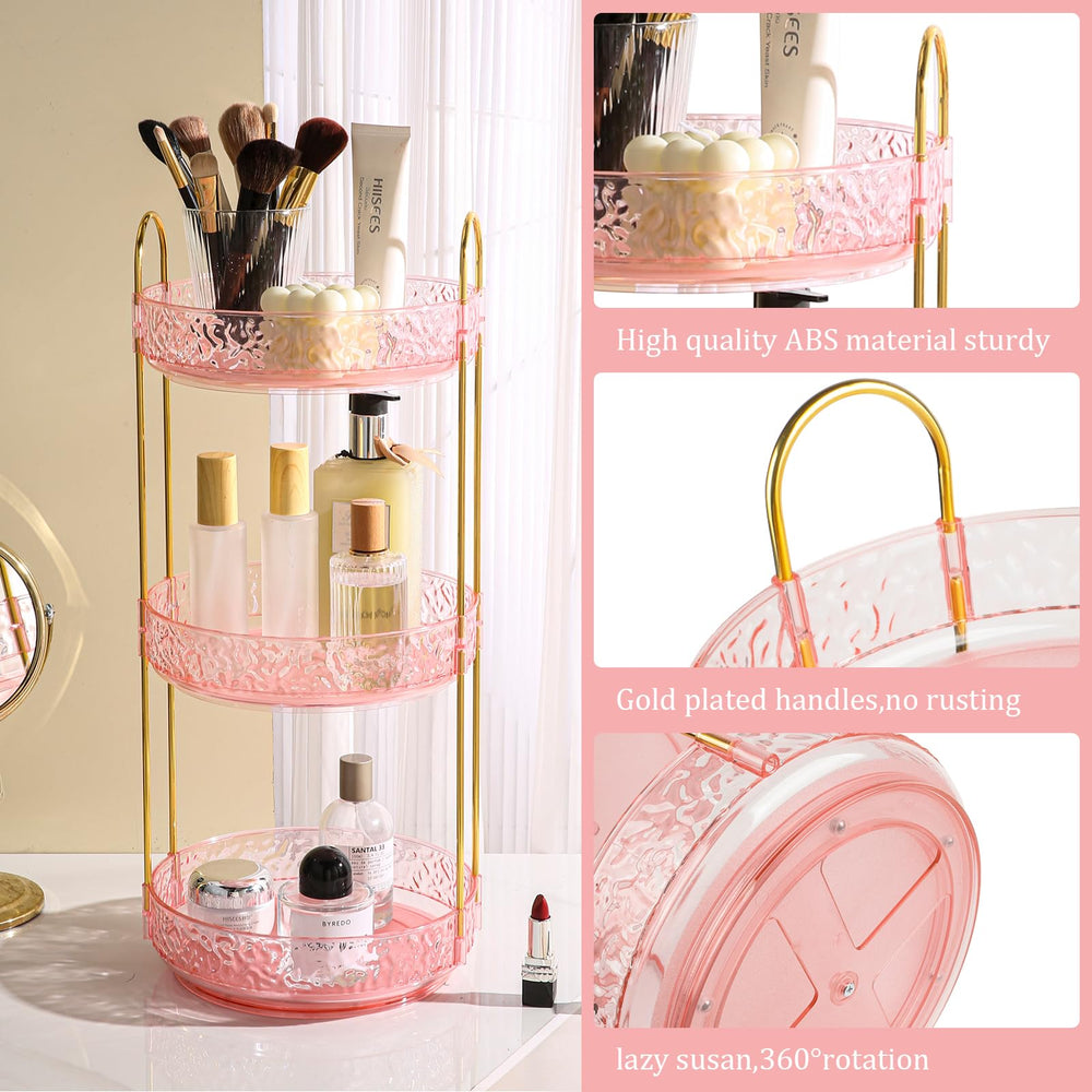 Fangoo pink dresser organizer with transparent design complements decor and shows items clearly.