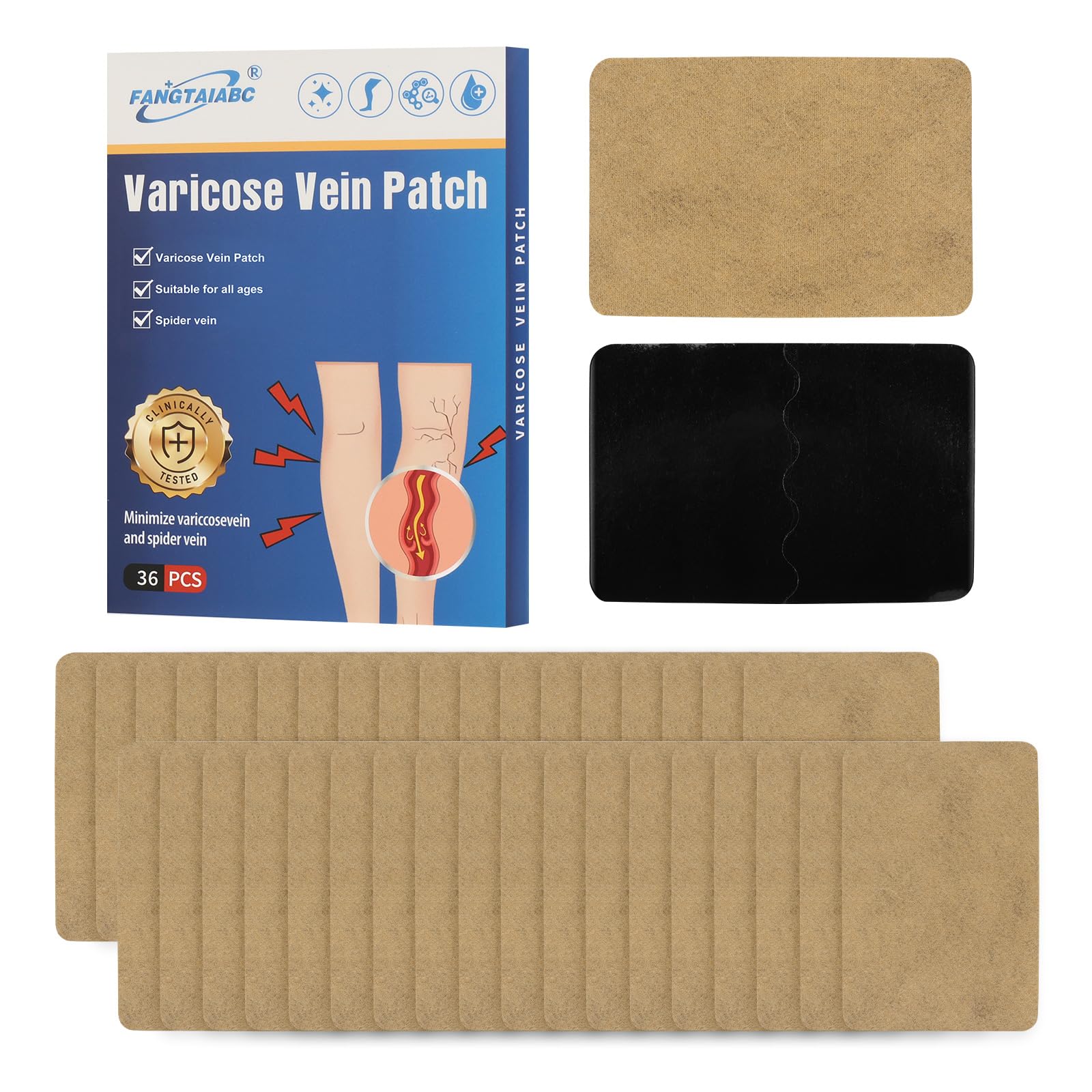 Fangtaiabc varicose veins patch 36pcs pack for convenient leg relief on the go.